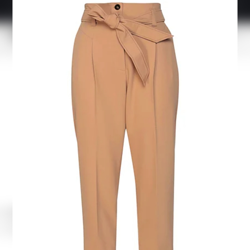 Marella Tan High-Waisted Tie Front Neutral Brown Dress Pants Dize 8